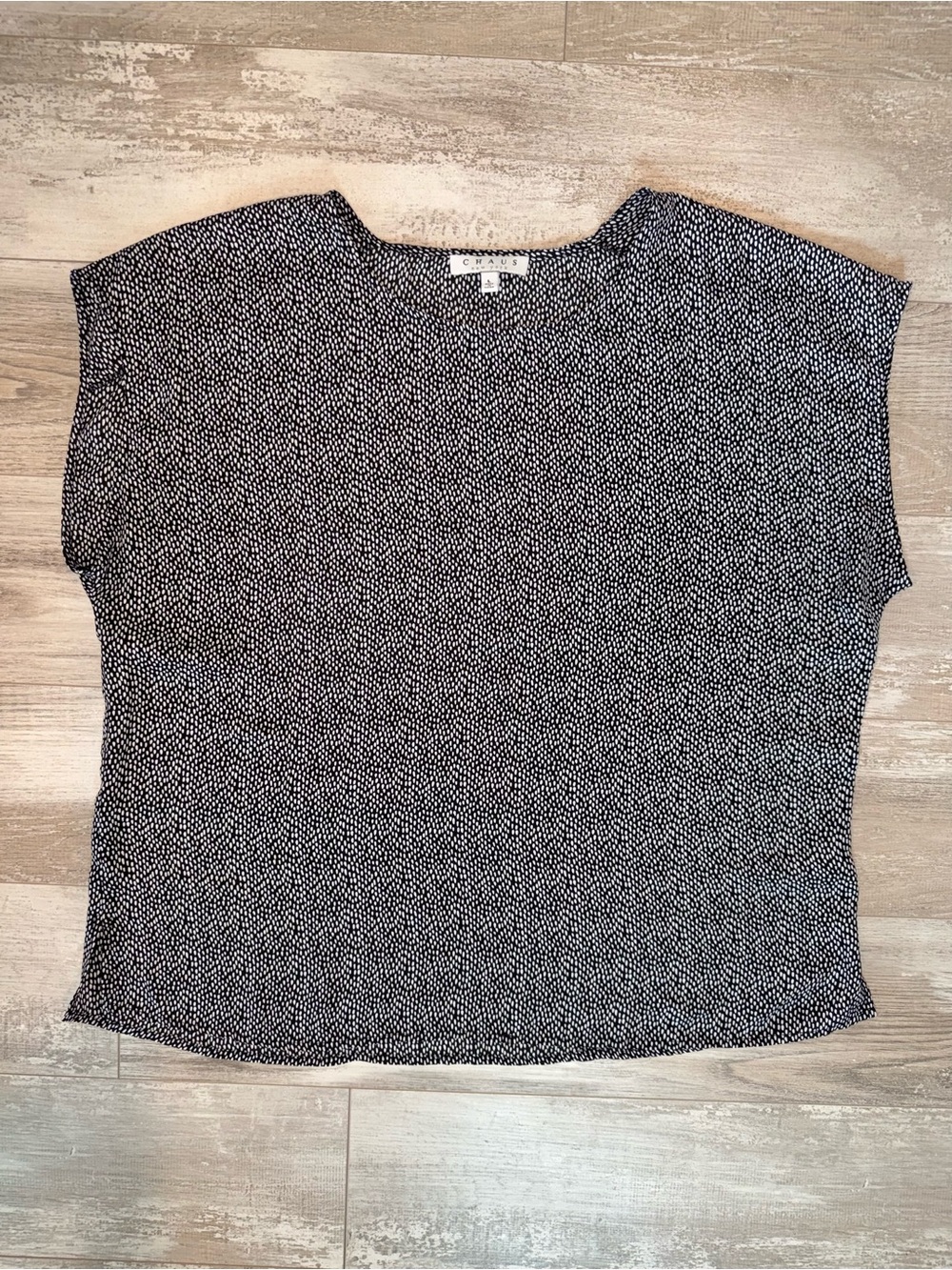 Black White Micro Dot Cap Sleeve Blouse Office Minimalist Corporate Chic